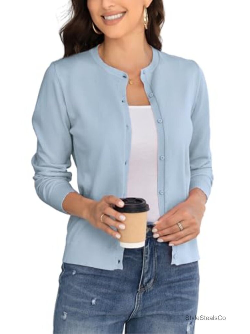 Women's Button Down Long Sleeve Cotton Blend Cardigan Soft Knit Sweater Coat